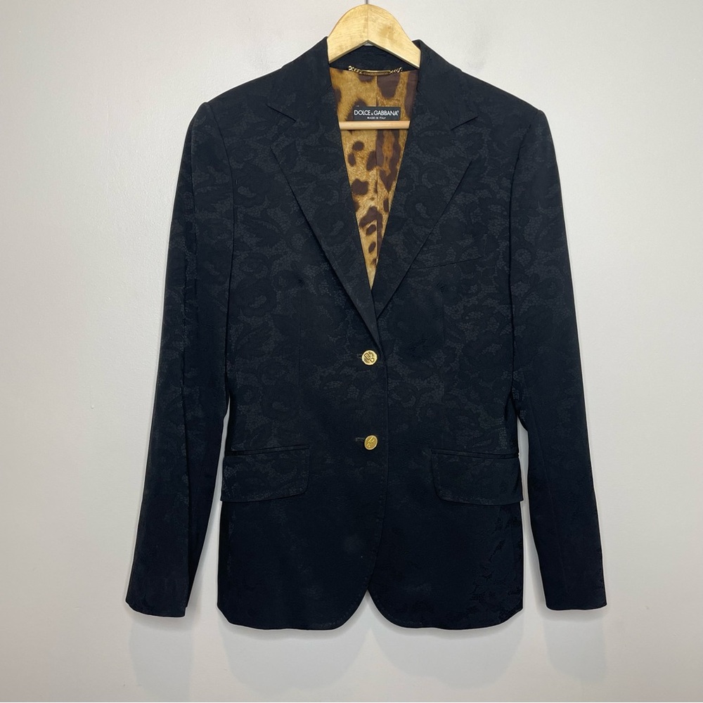Dolce Gabbana Floral Jacquard Black Blazer with DG Logo size 46 / US 10